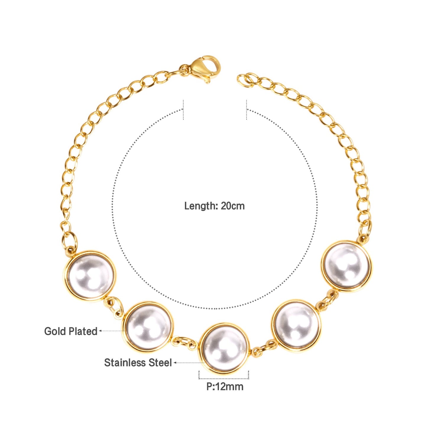 Golden White Pearl Bracelet 20cm asonjewelry