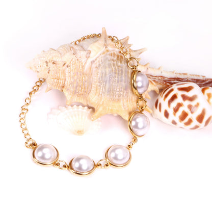 Golden White Pearl Bracelet 20cm asonjewelry