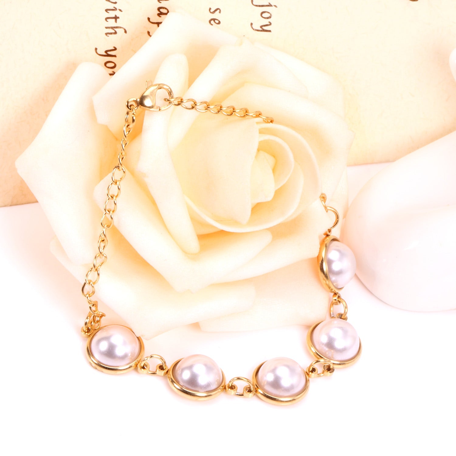 Golden White Pearl Bracelet 20cm asonjewelry