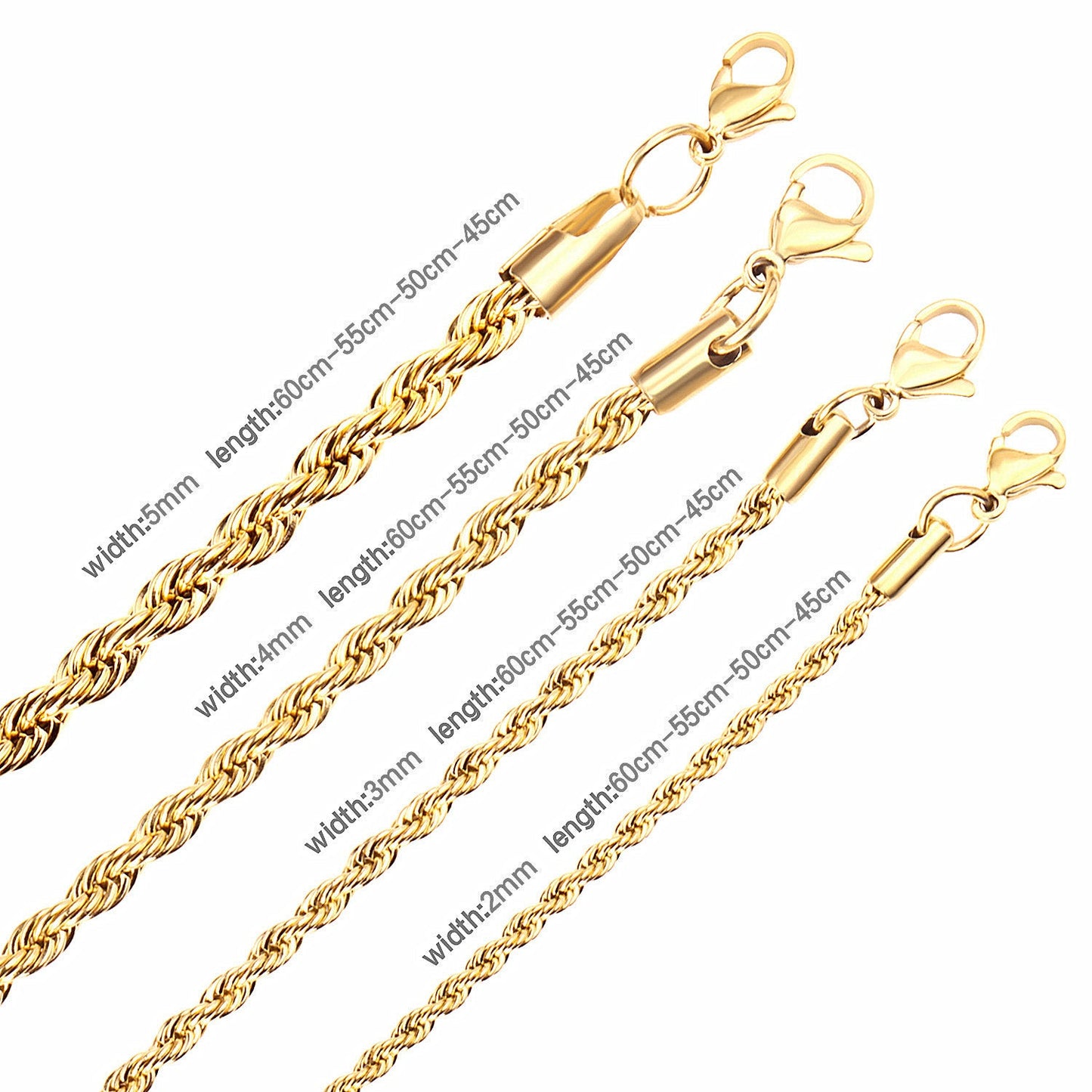 ASON 10pcs/bulk long necklace collar 3mm*45cm & 4mm*45cm twisted matching chain steel color & gold color stainless steel necklace wholesale asonjewelry