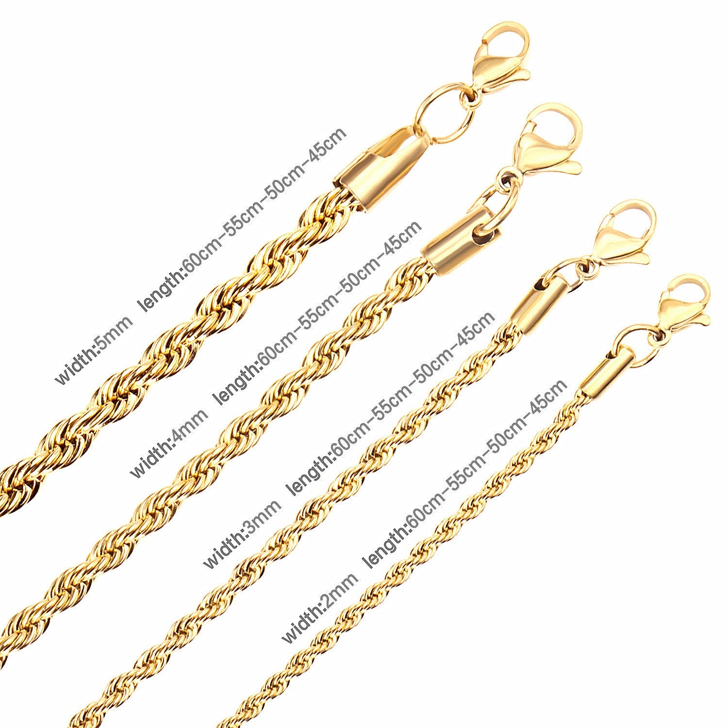ASON 10pcs/bulk long necklace collar 3mm*45cm & 4mm*45cm twisted matching chain steel color & gold color stainless steel necklace wholesale asonjewelry