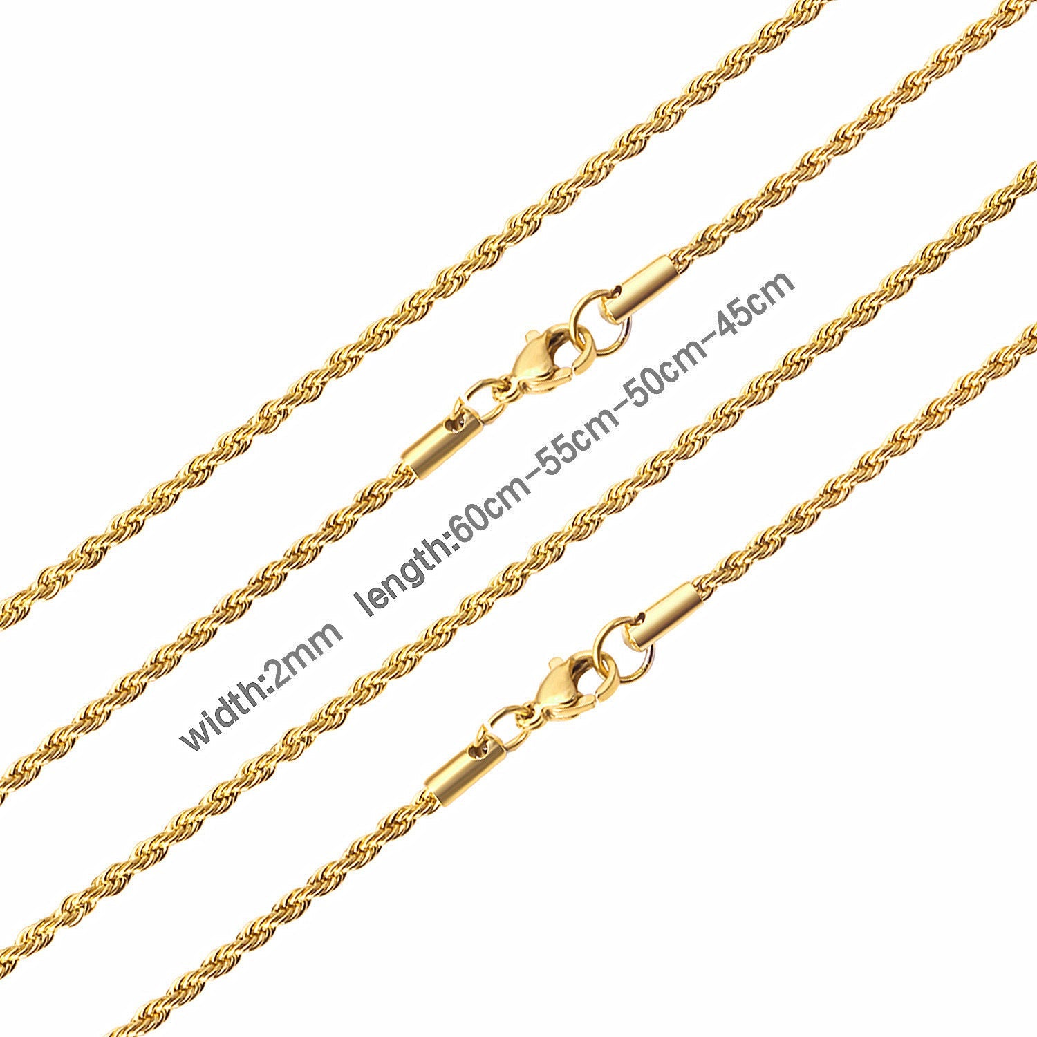 ASON 10pcs/bulk long necklace collar 3mm*45cm & 4mm*45cm twisted matching chain steel color & gold color stainless steel necklace wholesale asonjewelry