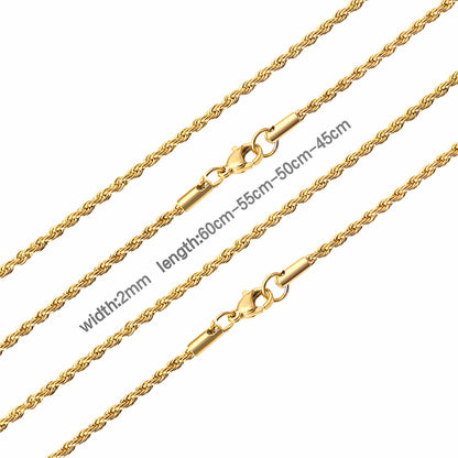 ASON 10pcs/bulk long necklace collar 3mm*45cm & 4mm*45cm twisted matching chain steel color & gold color stainless steel necklace wholesale asonjewelry