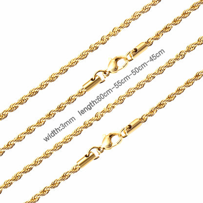 ASON 10pcs/bulk long necklace collar 3mm*45cm & 4mm*45cm twisted matching chain steel color & gold color stainless steel necklace wholesale asonjewelry