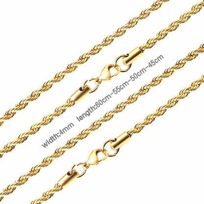 ASON 10pcs/bulk long necklace collar 3mm*45cm & 4mm*45cm twisted matching chain steel color & gold color stainless steel necklace wholesale asonjewelry