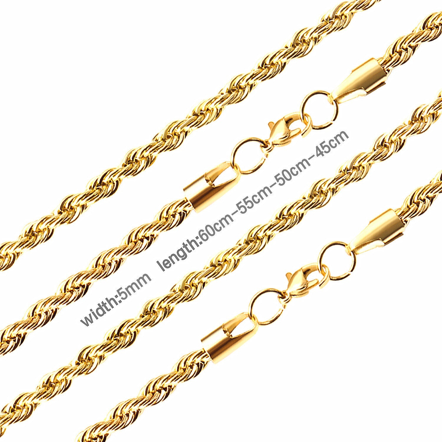 ASON 10pcs/bulk long necklace collar 3mm*45cm & 4mm*45cm twisted matching chain steel color & gold color stainless steel necklace wholesale asonjewelry