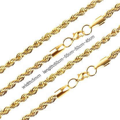 ASON 10pcs/bulk long necklace collar 3mm*45cm & 4mm*45cm twisted matching chain steel color & gold color stainless steel necklace wholesale asonjewelry