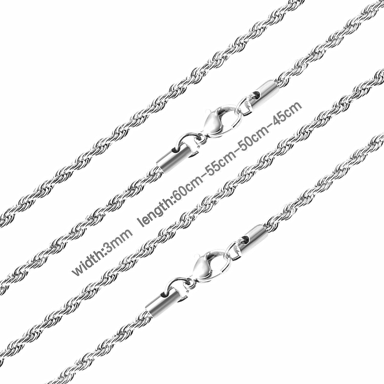 ASON 10pcs/bulk long necklace collar 3mm*45cm & 4mm*45cm twisted matching chain steel color & gold color stainless steel necklace wholesale asonjewelry