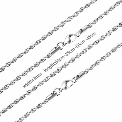 ASON 10pcs/bulk long necklace collar 3mm*45cm & 4mm*45cm twisted matching chain steel color & gold color stainless steel necklace wholesale asonjewelry