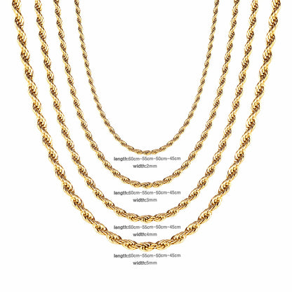 ASON 10pcs/bulk long necklace collar 3mm*45cm & 4mm*45cm twisted matching chain steel color & gold color stainless steel necklace wholesale asonjewelry