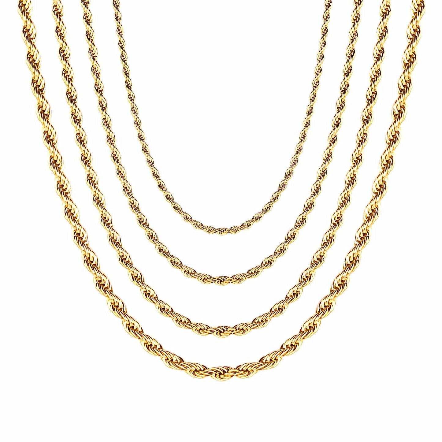 ASON 10pcs/bulk long necklace collar 3mm*45cm & 4mm*45cm twisted matching chain steel color & gold color stainless steel necklace wholesale asonjewelry