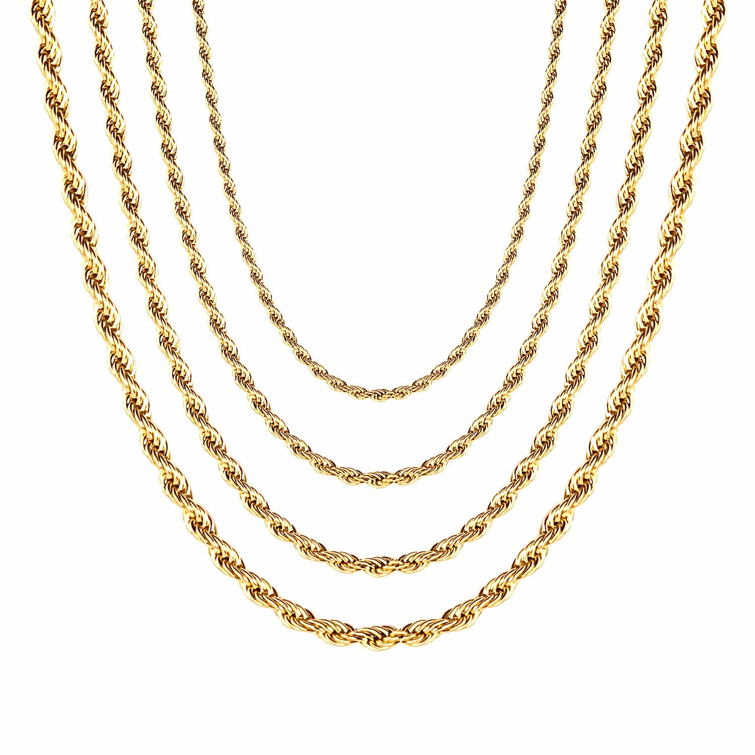ASON 10pcs/bulk long necklace collar 3mm*45cm & 4mm*45cm twisted matching chain steel color & gold color stainless steel necklace wholesale asonjewelry