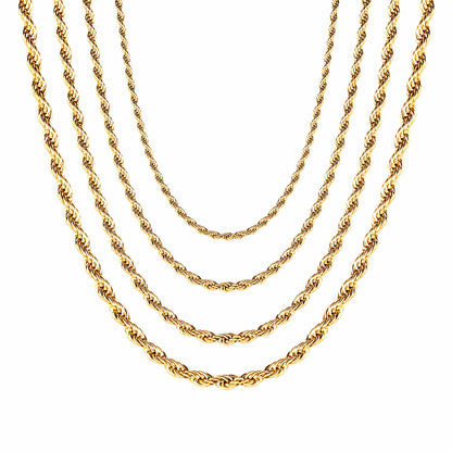 ASON 10pcs/bulk long necklace collar 3mm*45cm & 4mm*45cm twisted matching chain steel color & gold color stainless steel necklace wholesale asonjewelry