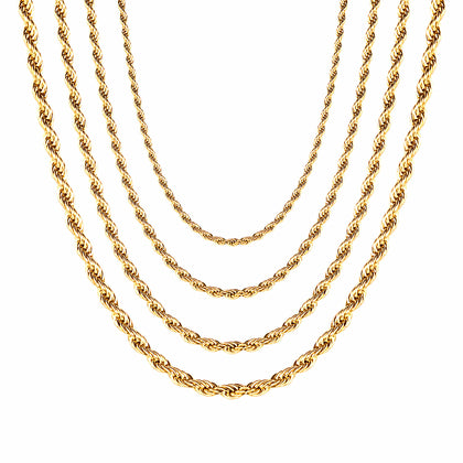 ASON 10pcs/bulk long necklace collar 3mm*45cm & 4mm*45cm twisted matching chain steel color & gold color stainless steel necklace wholesale