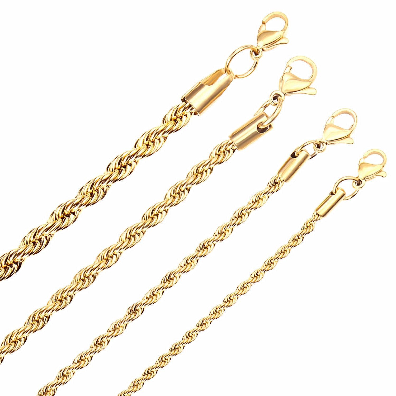 ASON 10pcs/bulk long necklace collar 3mm*45cm & 4mm*45cm twisted matching chain steel color & gold color stainless steel necklace wholesale asonjewelry
