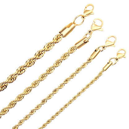 ASON 10pcs/bulk long necklace collar 3mm*45cm & 4mm*45cm twisted matching chain steel color & gold color stainless steel necklace wholesale asonjewelry