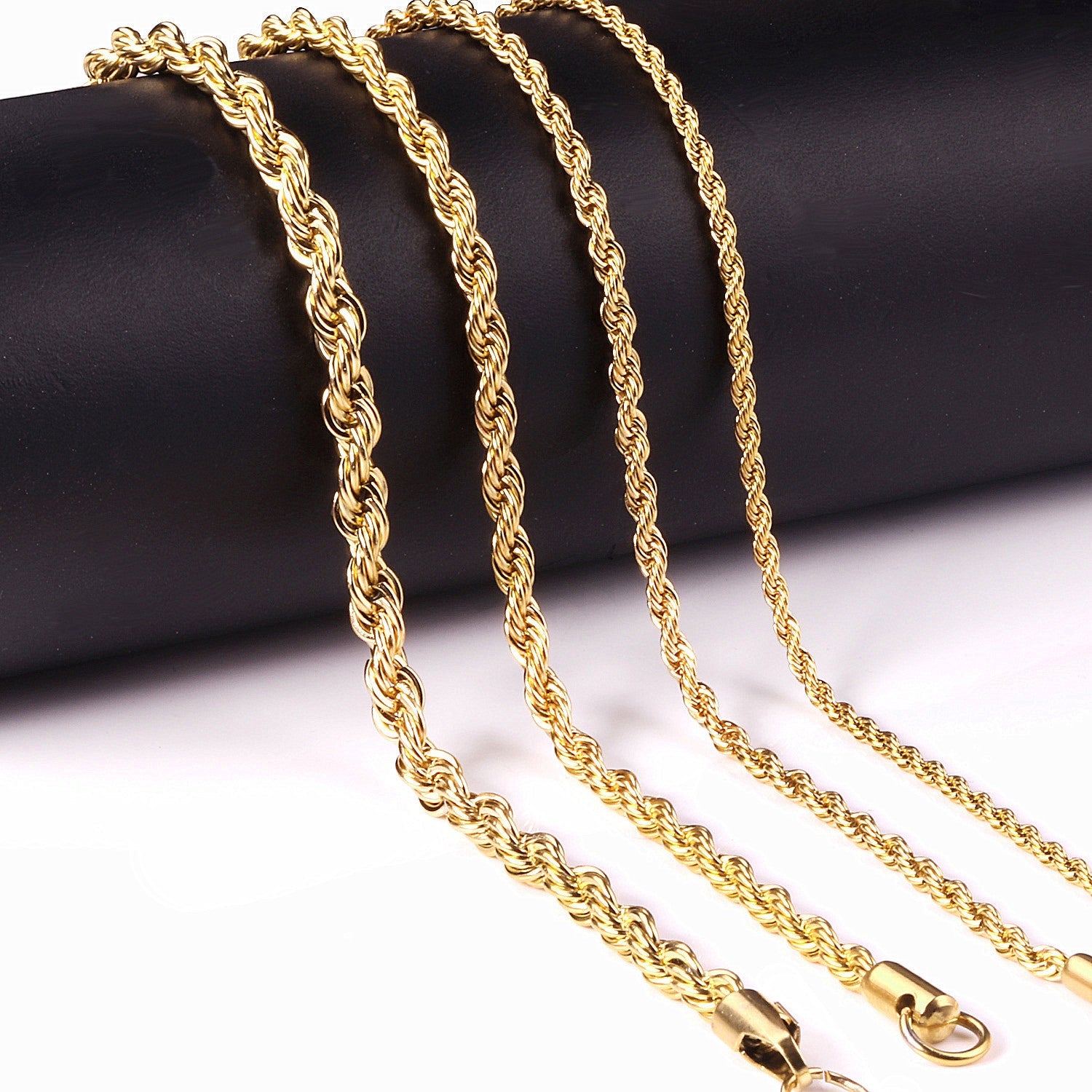 ASON 10pcs/bulk long necklace collar 3mm*45cm & 4mm*45cm twisted matching chain steel color & gold color stainless steel necklace wholesale asonjewelry
