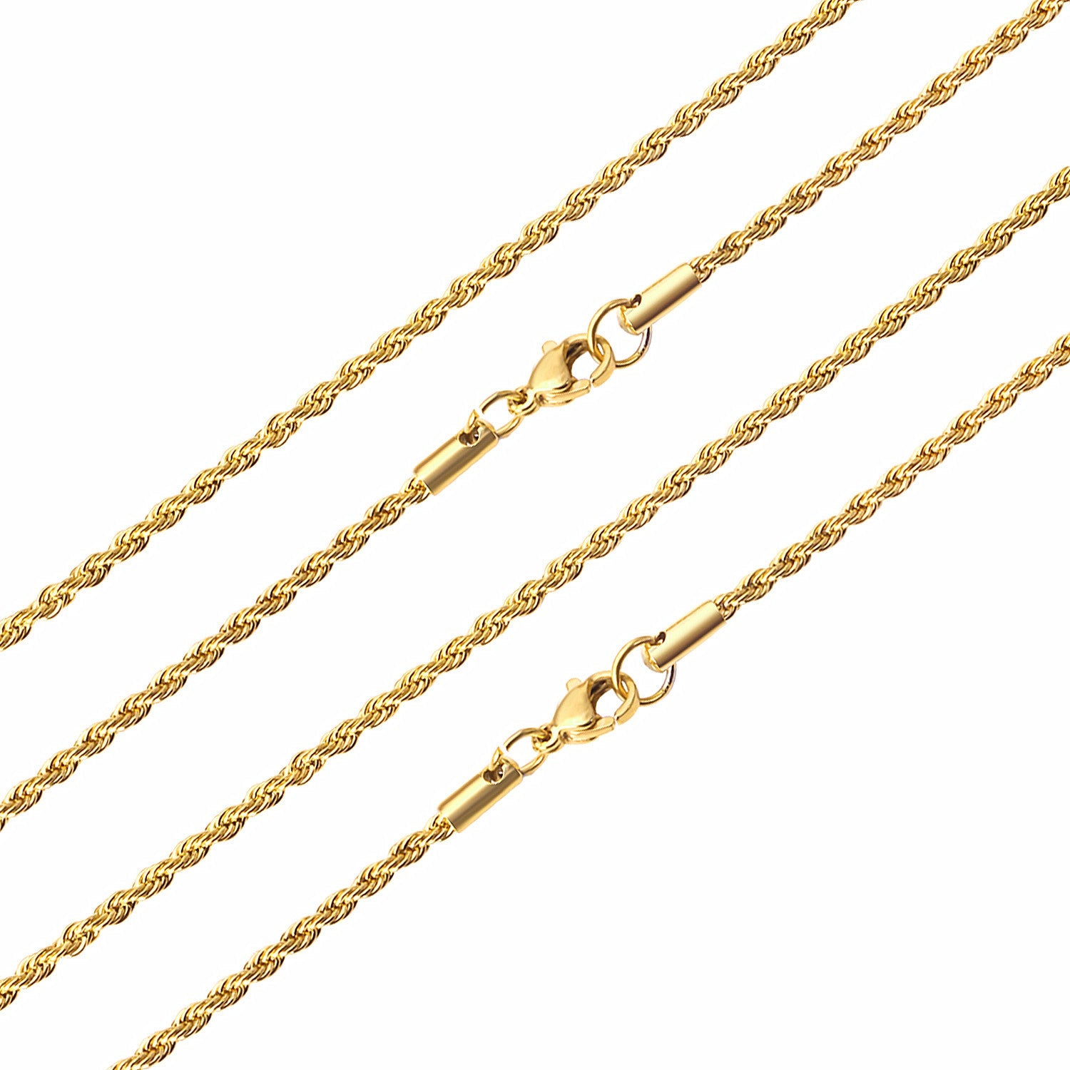 ASON 10pcs/bulk long necklace collar 3mm*45cm & 4mm*45cm twisted matching chain steel color & gold color stainless steel necklace wholesale asonjewelry