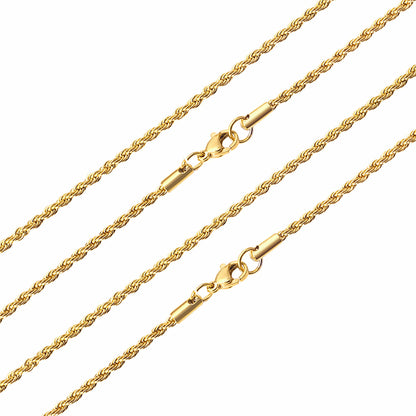 ASON 10pcs/bulk long necklace collar 3mm*45cm & 4mm*45cm twisted matching chain steel color & gold color stainless steel necklace wholesale asonjewelry
