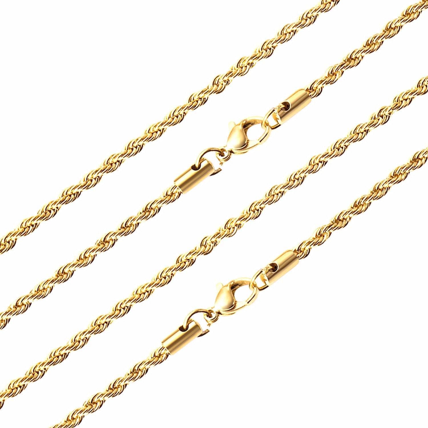 ASON 10pcs/bulk long necklace collar 3mm*45cm & 4mm*45cm twisted matching chain steel color & gold color stainless steel necklace wholesale asonjewelry