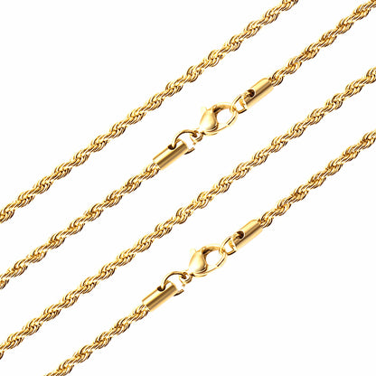 ASON 10pcs/bulk long necklace collar 3mm*45cm & 4mm*45cm twisted matching chain steel color & gold color stainless steel necklace wholesale asonjewelry