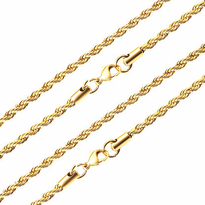 ASON 10pcs/bulk long necklace collar 3mm*45cm & 4mm*45cm twisted matching chain steel color & gold color stainless steel necklace wholesale asonjewelry
