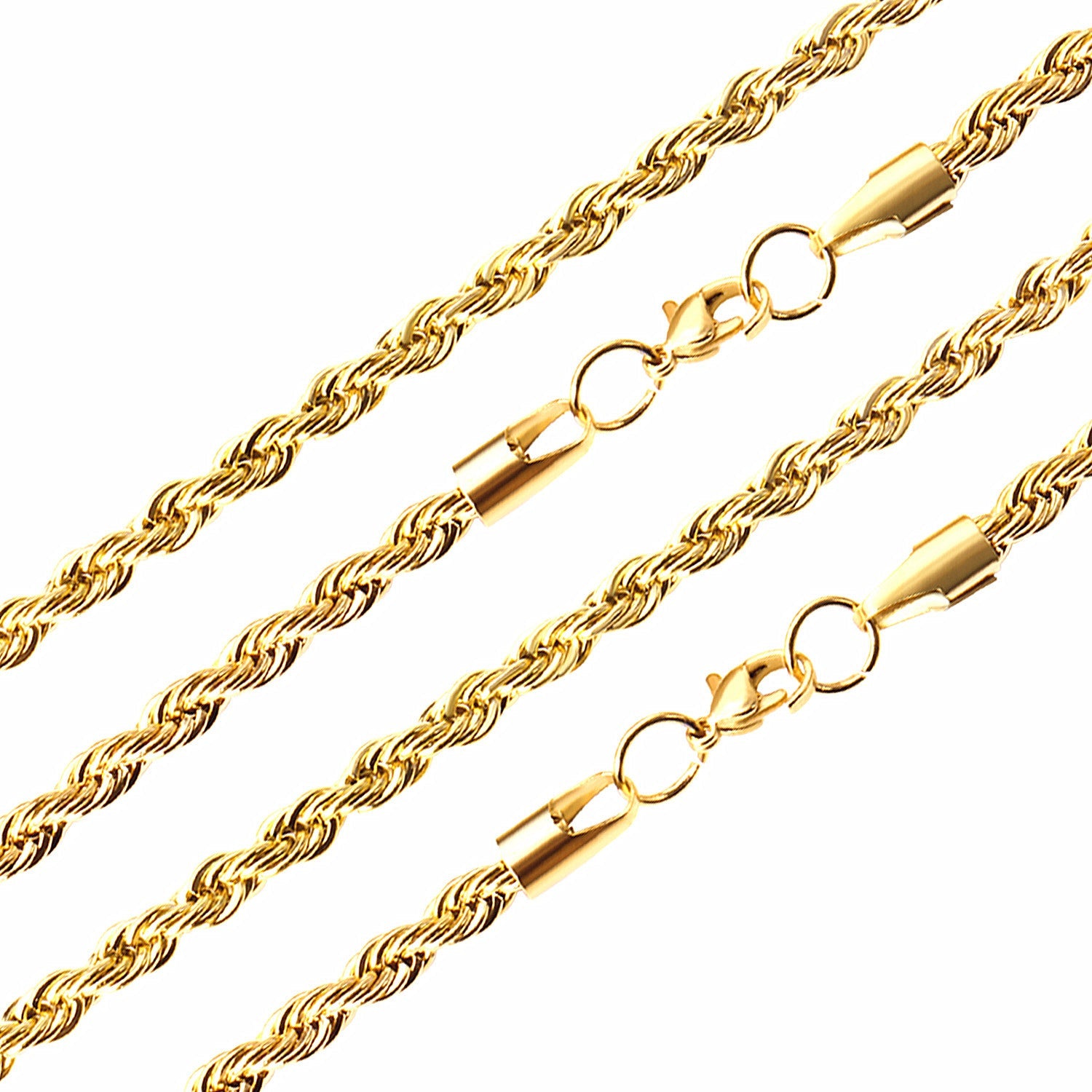 ASON 10pcs/bulk long necklace collar 3mm*45cm & 4mm*45cm twisted matching chain steel color & gold color stainless steel necklace wholesale asonjewelry
