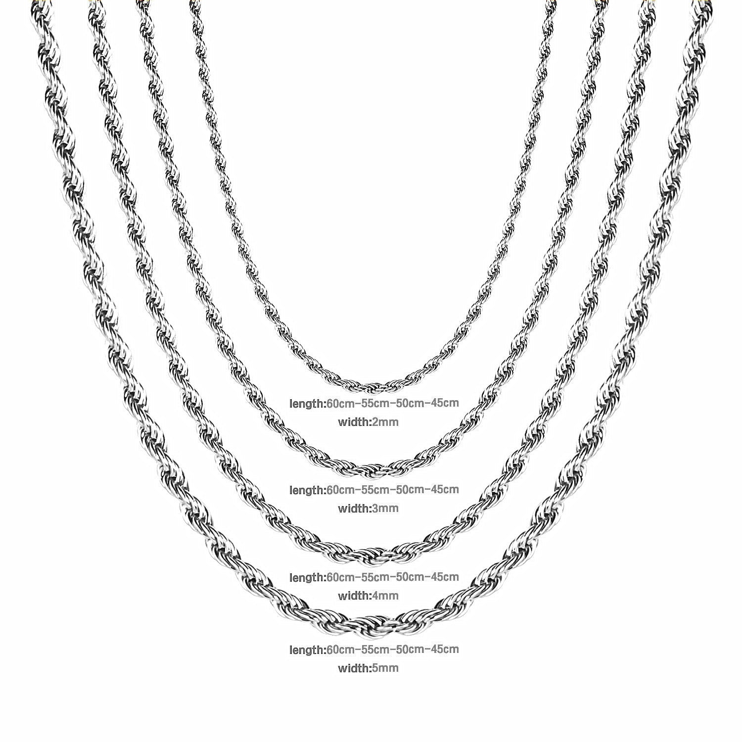 ASON 10pcs/bulk long necklace collar 3mm*45cm & 4mm*45cm twisted matching chain steel color & gold color stainless steel necklace wholesale asonjewelry