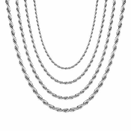 ASON 10pcs/bulk long necklace collar 3mm*45cm & 4mm*45cm twisted matching chain steel color & gold color stainless steel necklace wholesale asonjewelry