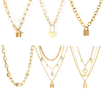 3 lake blue smiley + two round pieces + locking accessories triple chain with diamonds 55+40+35+10cm gold color asonjewelry