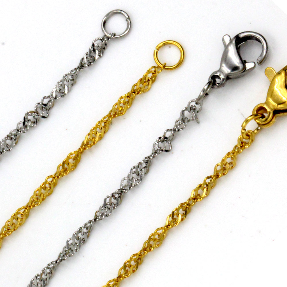 ASON 10pcs / 2mm*45cm 50cm 55cm 60cm Stainless Steel Chain with Ripple Shape asonjewelry