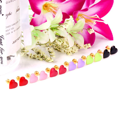 12 pairs / Gold / Steel Heart Mixed Color Screwback Earrings asonjewelry