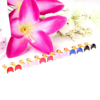 12 pairs Steel / Goldtone Moon Shaped Mixed Color Screwback Earrings asonjewelry