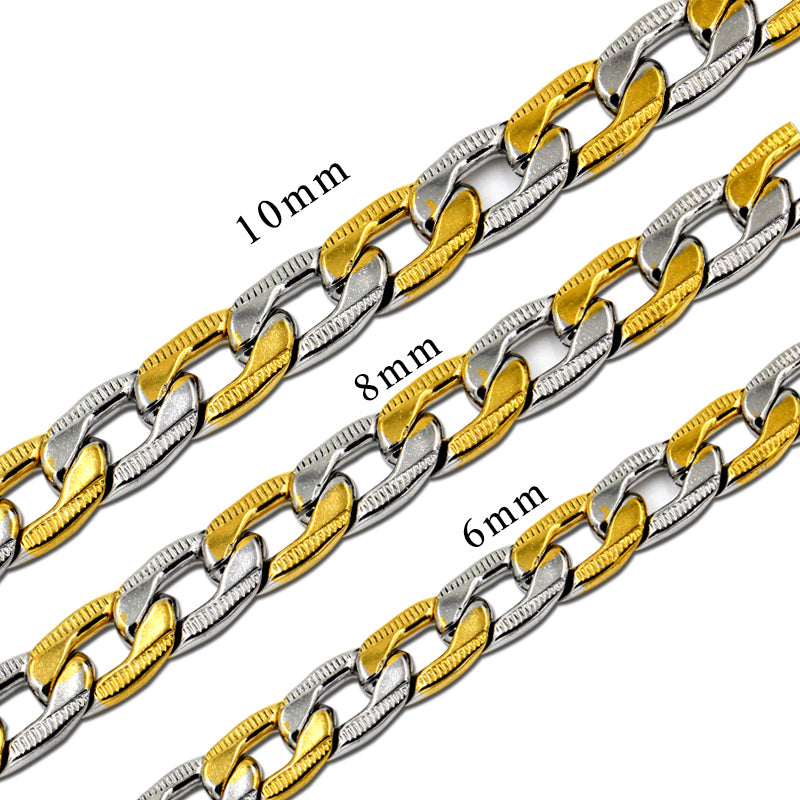 Stylish 6mm & 8mm &10mm Mixed Color & Gold & Steel Color Long Necklace Side Cross Stripe DIY Matching Chain asonjewelry