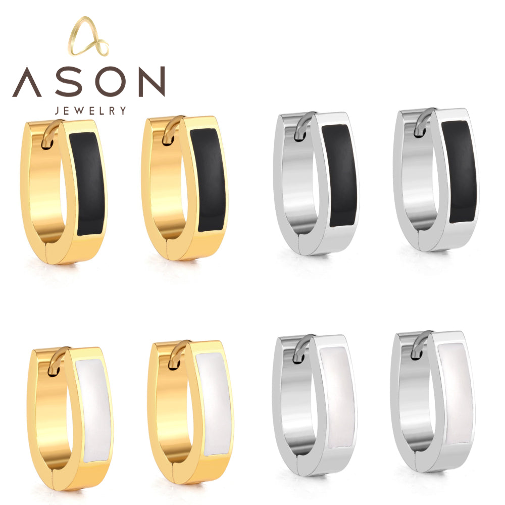 Oval Ear Clips with Black & White Drip Oil 13.5*15.5mm asonjewelry