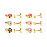 12 pairs 6.5mm Steel / Gold Flower Mixed Color Screwback Stud Earrings