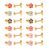 12 pairs 6.5mm Steel / Gold Flower Mixed Color Screwback Stud Earrings