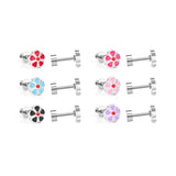 12 pairs 6.5mm Steel / Gold Flower Mixed Color Screwback Stud Earrings