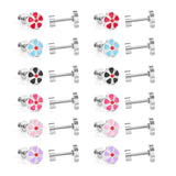12 pairs 6.5mm Steel / Gold Flower Mixed Color Screwback Stud Earrings
