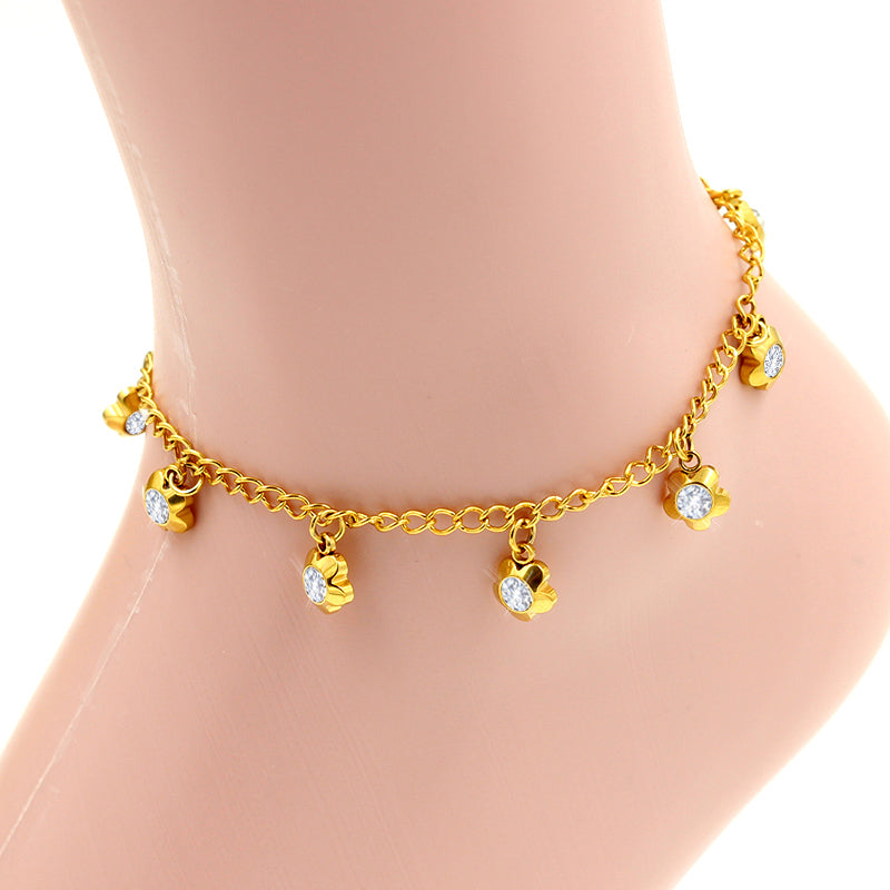 Gold colored soft anklet with multi diamond charms asonjewelry