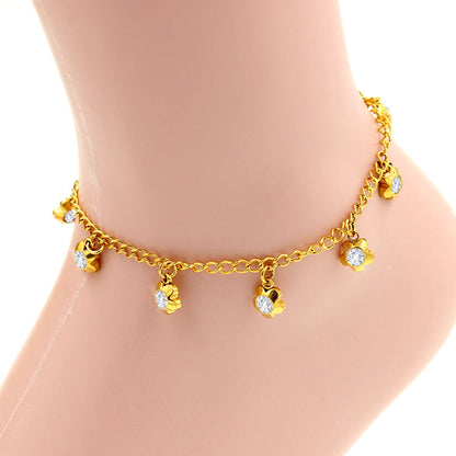 Gold colored soft anklet with multi diamond charms asonjewelry