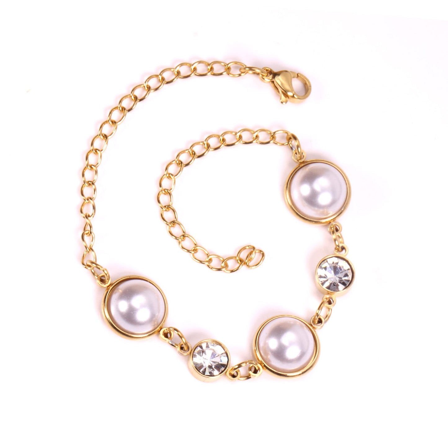 Golden White Pearls with Diamonds Bracelet 20cm asonjewelry