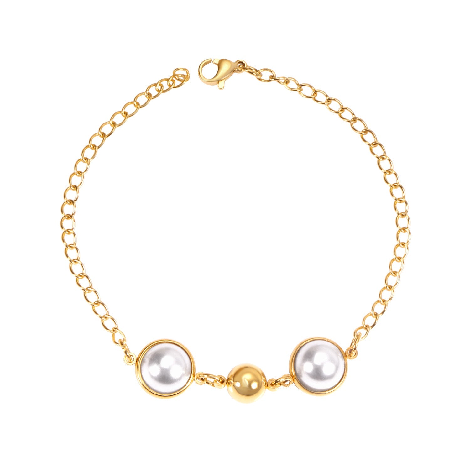 Gold White Pearls with Steel Beads Bracelet 20cm asonjewelry