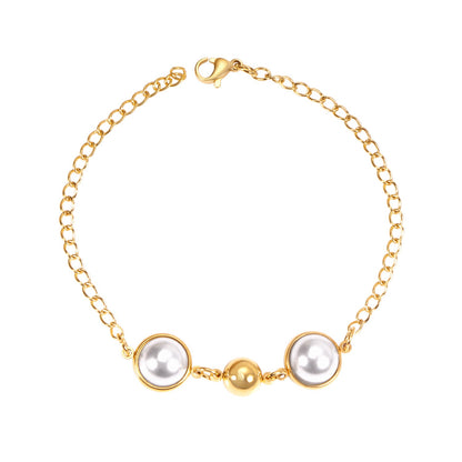 Gold White Pearls with Steel Beads Bracelet 20cm asonjewelry