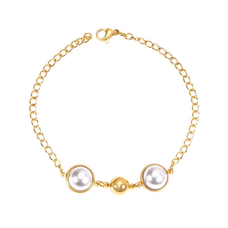 Gold White Pearls with Steel Beads Bracelet 20cm