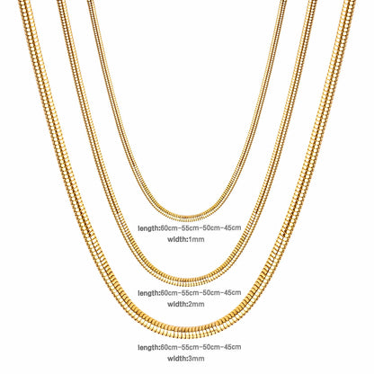 ASON 10pcs/bulk long necklace collar 2mm*45cm & 3mm*45cm round snake with chain steel color & gold color stainless steel necklace wholesale asonjewelry