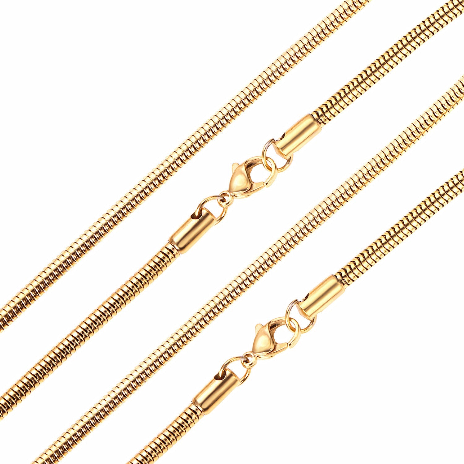 ASON 10pcs/bulk long necklace collar 2mm*45cm & 3mm*45cm round snake with chain steel color & gold color stainless steel necklace wholesale asonjewelry