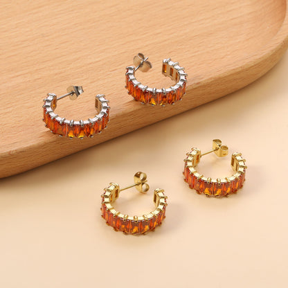 C-Shape with Two Catch Baguette White&Purple&Green&Mixed Diamond Stud Earrings 6.8*21mm asonjewelry