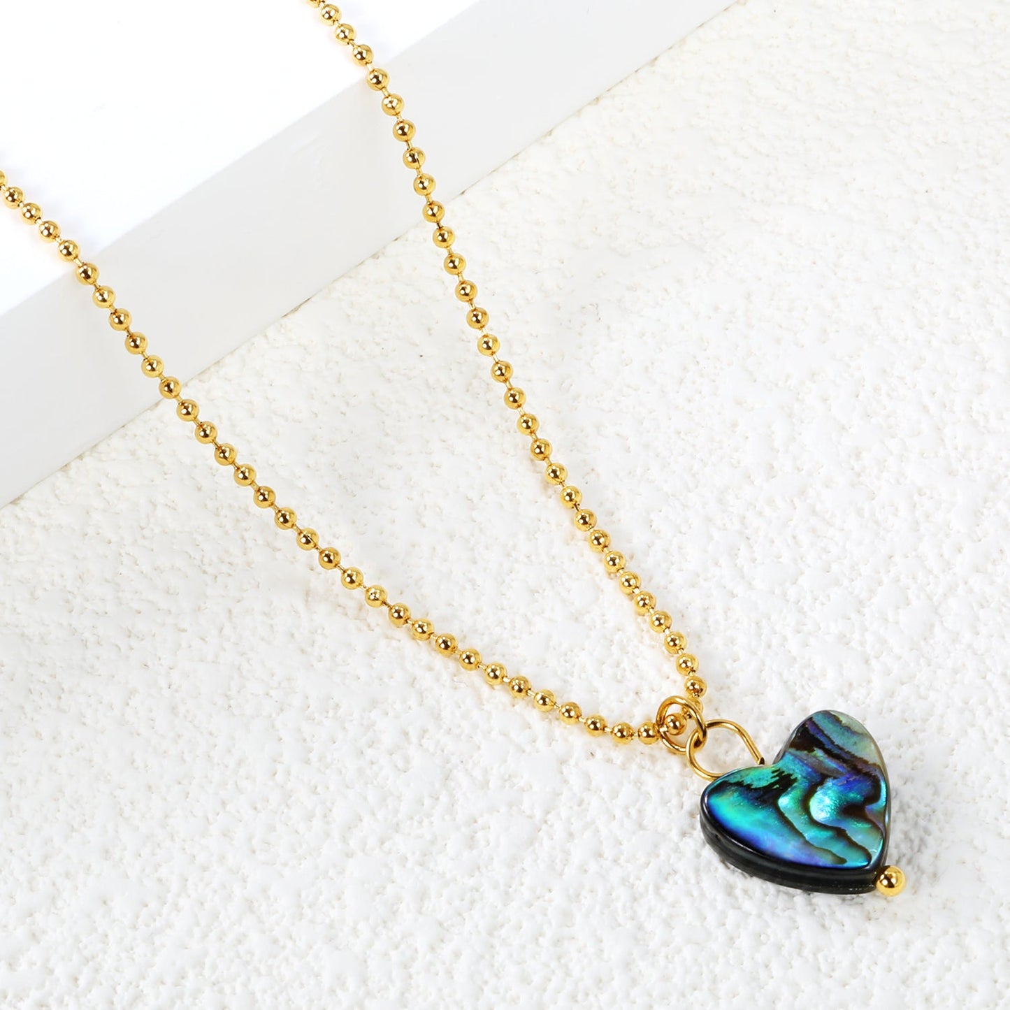 12.2*11.5mm heart-shaped abalone shell pendant necklace 1.5mm*45+5cm+6mm round plate Gold color asonjewelry
