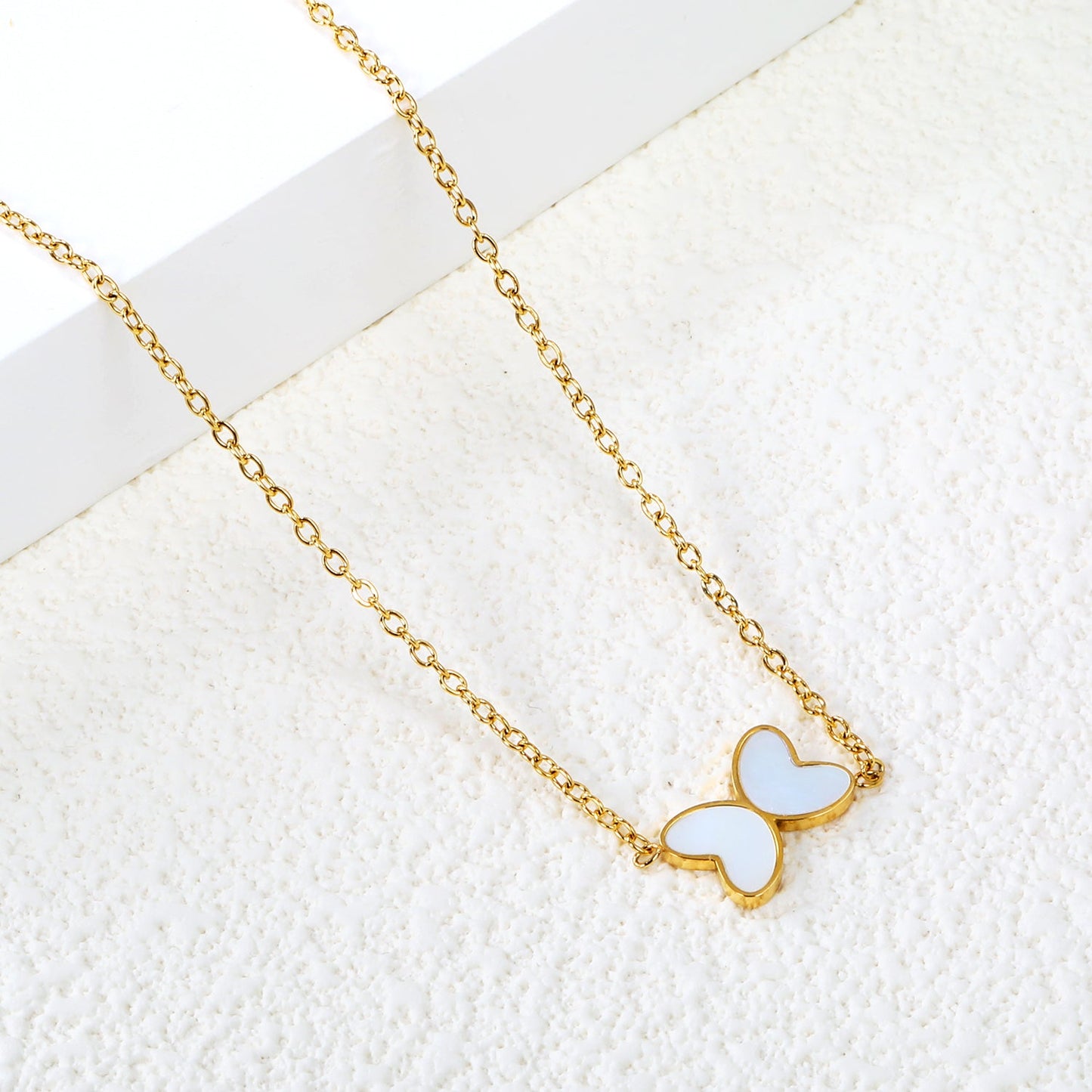 11.2*8mm Butterfly with White Shell/Black Yak/Pink Shell/Green Oil Drop Pendant Necklace 035*45+5cm+6mm Round Gold Color asonjewelry